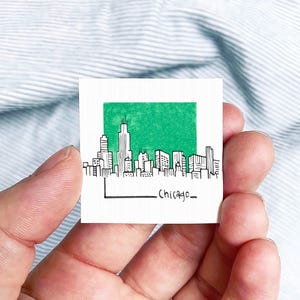 Miniature Chicago, Illinois Skyline Art PRINT - Tiny City Watercolor 1.5-Inch Mini Wall Decor