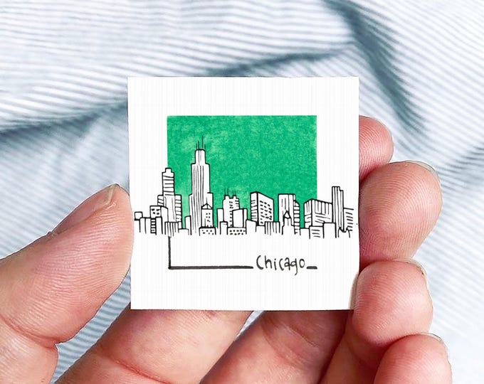 Miniature Chicago, Illinois Skyline Art PRINT - Tiny City Watercolor 1.5-Inch Mini Wall Decor
