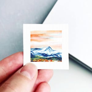 Miniature Mount Elbert Art PRINT - Tiny Watercolor Colorado Mountain Peak 1-Inch Mini Wall Decor