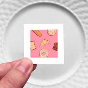 Mini 1" Bread Bagel Muffin Roll Food Kitchen Dining Room Decor Print Tiny Gouache  Art PRINT