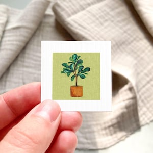 Miniature Fiddle-Leaf Fig Art PRINT - Watercolor Ficus Lyrata House Plants Tiny 1-Inch Mini Wall Decor