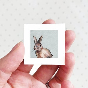 Mini 1" Bunny Rabbit Animal Print Tiny Watercolor  Art PRINT