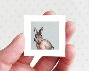 Mini 1" Bunny Rabbit Animal Print Tiny Watercolor  Art PRINT