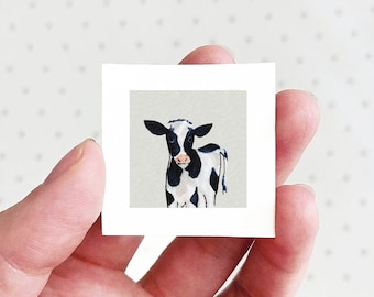 Mini 1" Cow Animal Print Tiny Watercolor  Art PRINT