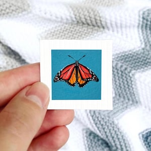 Miniature Monarch Butterfly Art PRINT - Tiny Gouache 1-Inch Mini Wall Decor