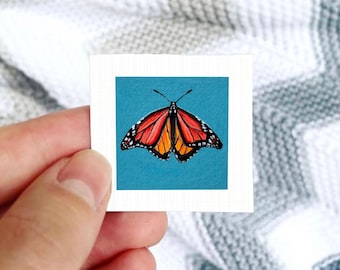 Miniature Monarch Butterfly Art PRINT - Tiny Gouache 1-Inch Mini Wall Decor