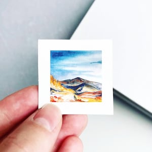 Mini 1&quot; Haleakala Crater Hawaii Print Tiny Watercolor Mountain Peak  Art PRINT