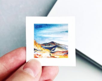 Mini 1" Haleakala Crater Hawaii Print Tiny Watercolor Mountain Peak  Art PRINT