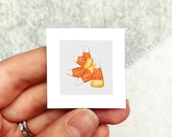 Mini 1" Candy Corn Halloween Trick or Treat Spooky Autumn Fall Print Tiny Watercolor  Art PRINT