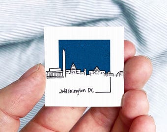 Miniature Washington DC Skyline Art PRINT - Tiny City Watercolor 1.5-Inch Mini Wall Decor