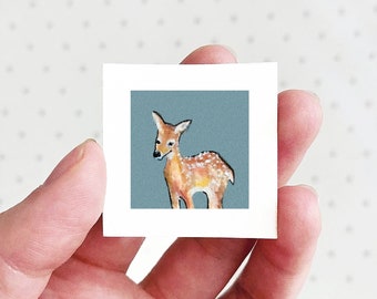 Mini 1" Deer Doe Animal Print Tiny Watercolor  Art PRINT