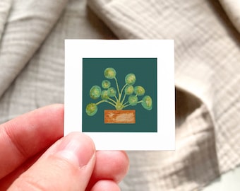 Mini 1" Pilea Peperomioides Houseplant, Pancake Plant Indoor Plants Botanical Watercolor  Tiny Art PRINT