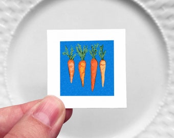 Mini 1" Carrots Vegetable Food Kitchen Dining Room Decor Print Tiny Gouache  Art PRINT