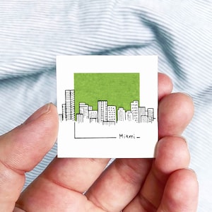 Mini Miami, Florida 1.5&quot; USA City Skyline Tiny Watercolor and Ink Art PRINT
