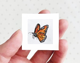 Mini 1" Monarch Butterfly Animal Print Tiny Watercolor  Art PRINT