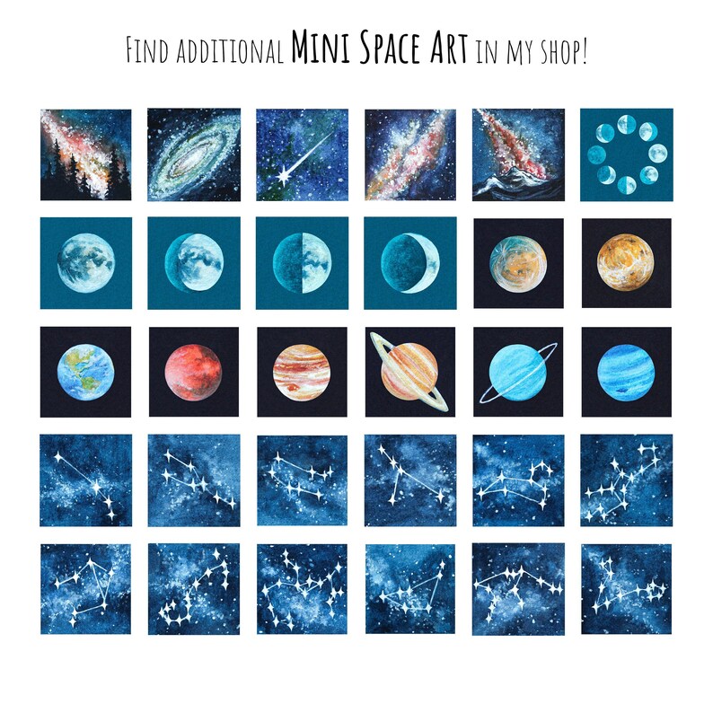 Miniature Full Moon Art PRINT - Tiny Watercolor 1-Inch Mini Galaxy Wall Decor bild 12