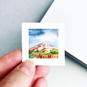 Mini 1&quot; Mount Rainier Washington Print Tiny Watercolor Mountain Peak  Art PRINT