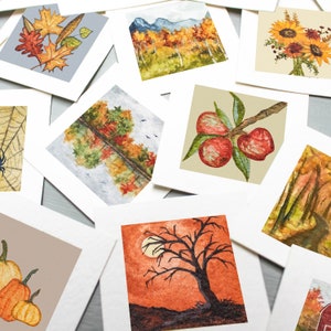 PRINTED Mini 1&quot; Autumn Halloween Thanksgiving Holiday Fall Seasonal Watercolor PRINTS