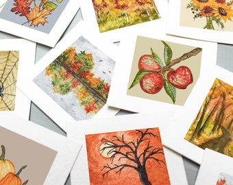 PRINTED Mini 1&quot; Autumn Halloween Thanksgiving Holiday Fall Seasonal Watercolor PRINTS