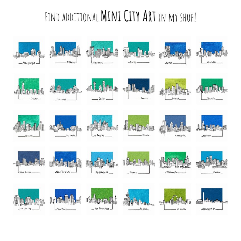 Miniature Miami, Florida Skyline Art PRINT - Tiny City Watercolor 1.5-Inch Mini Wall Decor image 12