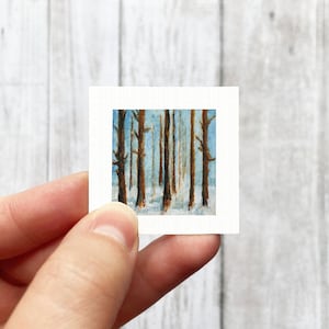 Miniature Snowy Woods Art PRINT - Tiny Winter Watercolor 1-Inch Mini Wall Decor
