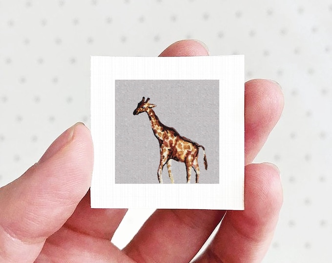 Miniature Giraffe Art PRINT - Tiny Watercolor 1-Inch Mini Animal Wall Decor