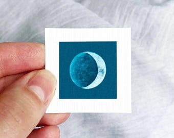 Miniature Crescent Moon Phase Art PRINT - Tiny Watercolor 1-Inch Mini Galaxy Wall Decor