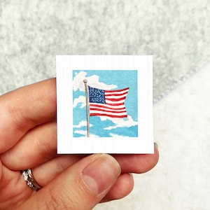 Miniature American USA Flag Independence Day Art PRINT - Tiny Watercolor 1-Inch Mini Wall Decor