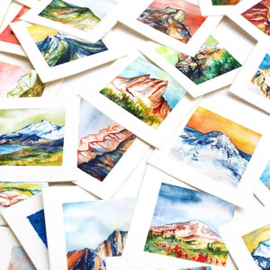 PRINTED Mini 1&quot; USA Mountain Peaks Watercolor PRINTS