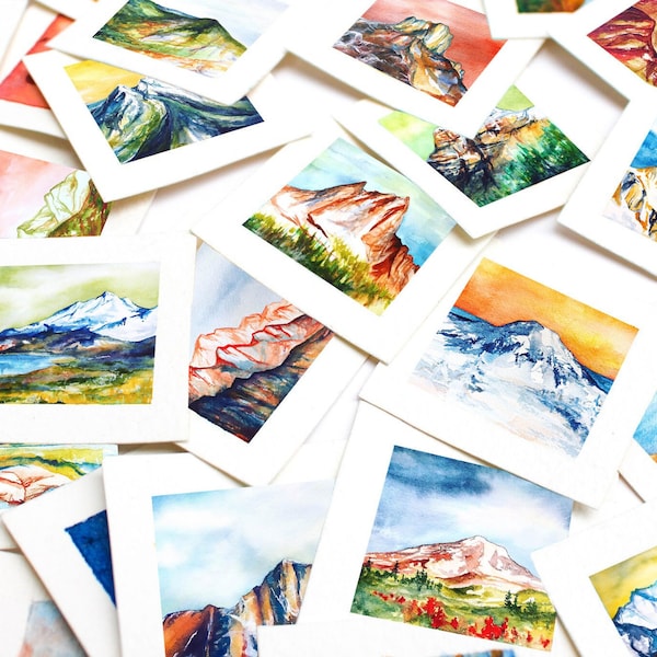 PRINTED Mini 1" USA Mountain Peaks Watercolor PRINTS