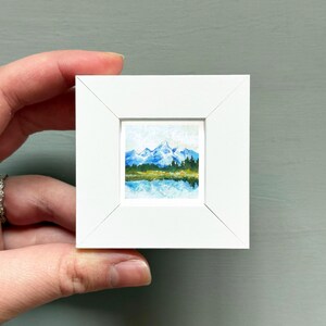 Miniature Grand Tetons National Park Wyoming Art PRINT - Tiny Gouache 1-Inch Mini Wall Decor White Frame