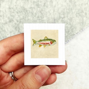 Mini 1" Rainbow Trout Fishing Summer Lake Day Print Tiny Watercolor Art PRINT