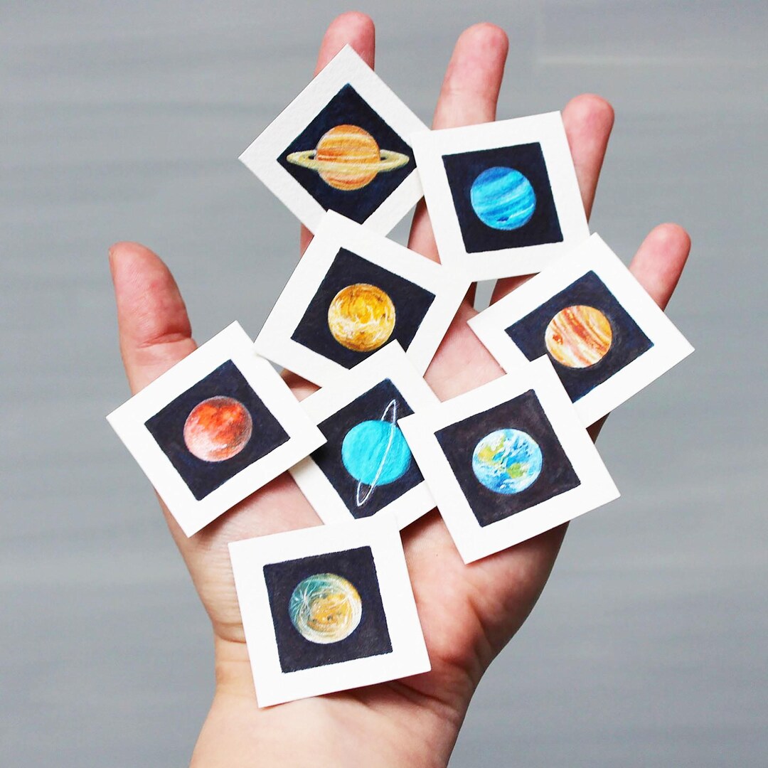 Miniature Planet Art Prints Set of 8 - Tiny Watercolor Solar System 1 ...