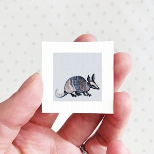Miniature Armadillo Art PRINT - Tiny Watercolor 1-Inch Mini Animal Wall Decor