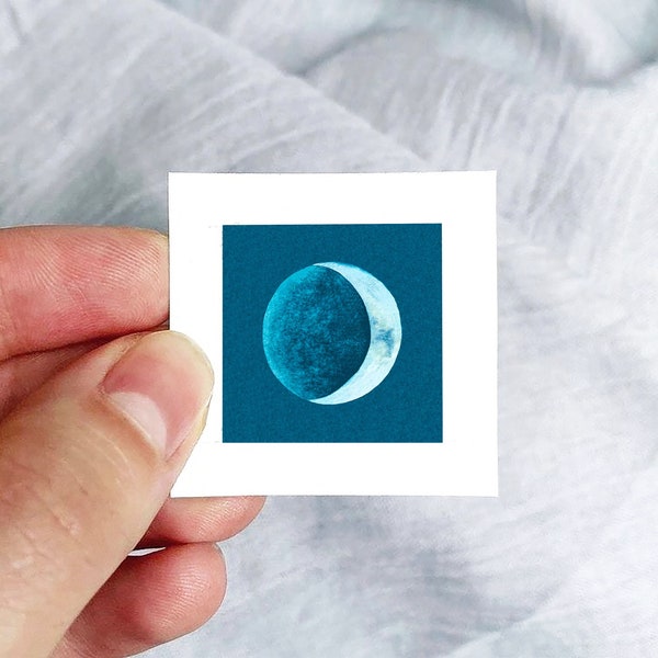 Mini 1" Crescent Moon Phase Print Tiny Watercolor  Art PRINT