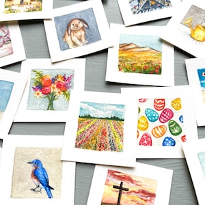 PRINTED Mini 1&quot; Spring Easter Flowers Blossoms Tiny Seasonal Watercolor Art PRINTS