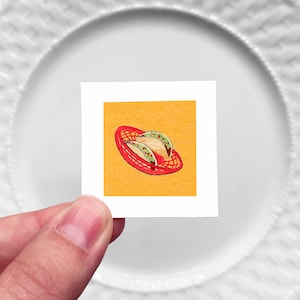 Mini 1&quot; Tacos Mexican Food Kitchen Dining Room Decor Print Tiny Gouache  Art PRINT