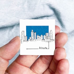 Mini Atlanta, Georgia Skyline 1.5&quot; USA City Skyline Tiny Watercolor and Ink Art PRINT