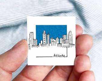 Mini Atlanta, Georgia Skyline 1.5" USA City Skyline Tiny Watercolor and Ink Art PRINT