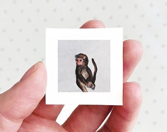 Mini 1" Monkey Animal Print Tiny Watercolor  Art PRINT