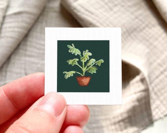Miniature Schefflera Art PRINT - Tiny Watercolor Umbrella House Plants 1-Inch Mini Wall Decor