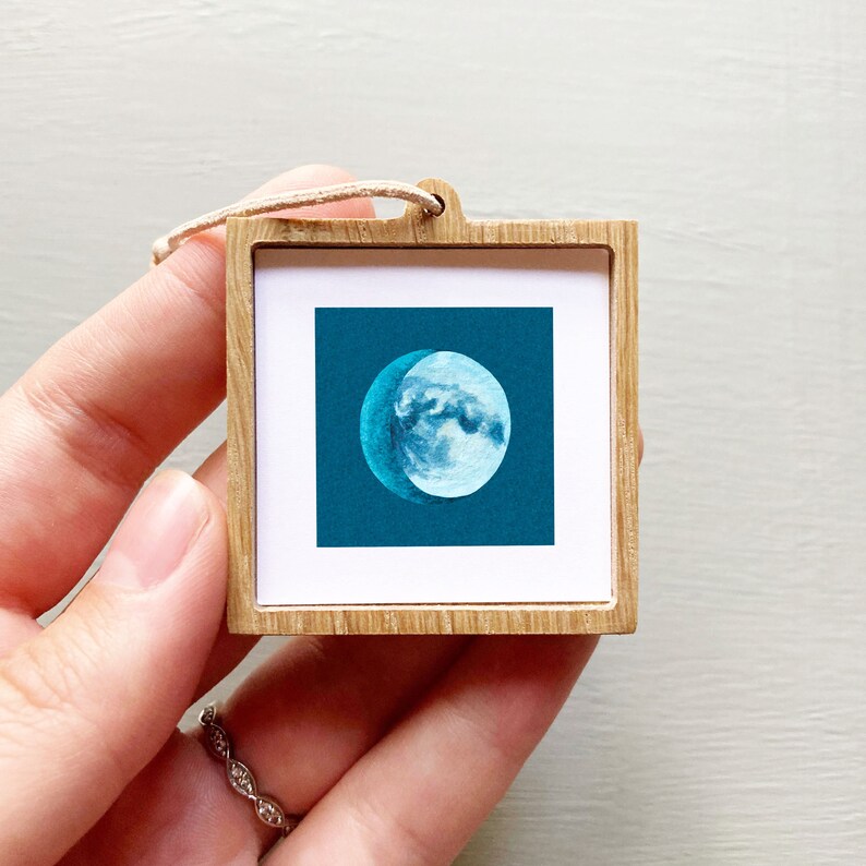 Mini 1 Waxing Gibbous Moon Phase Print Tiny Watercolor Art PRINT Dangling Frame