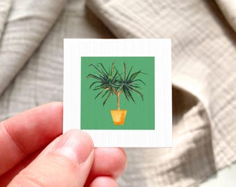 Miniature Dracaena Art PRINT - Tiny Watercolor Madagascar Dragon Tree House Plants 1-Inch Mini Wall Decor