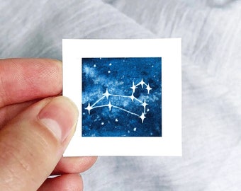 Mini 1" Leo Zodiac Constellation Print Tiny Watercolor  Art PRINT