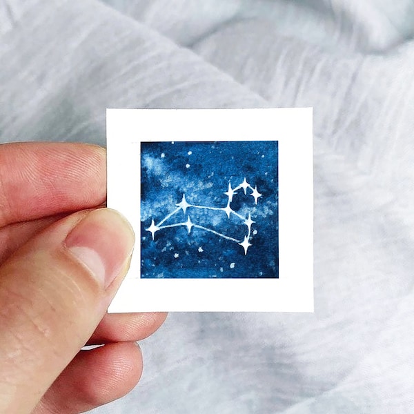 Mini 1" Leo Zodiac Constellation Print Tiny Watercolor  Art PRINT