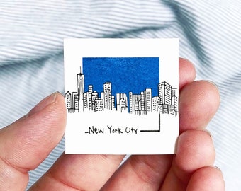 Mini New York City, NYC 1.5" USA City Skyline Tiny Watercolor and Ink Art PRINT