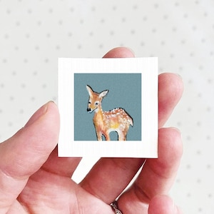 Miniature Deer Doe Art PRINT - Tiny Watercolor 1-Inch Mini Animal Wall Decor