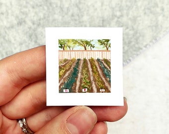 Mini 1" Vegetable Garden Summer Harvest Print Tiny Watercolor  Art PRINT