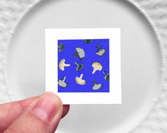 Mini 1" Mushroom Portobello Food Kitchen Dining Room Decor Print Tiny Gouache  Art PRINT