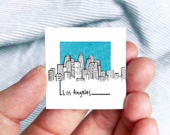 Mini Los Angeles, California 1.5" USA City Skyline Tiny Watercolor and Ink Art PRINT